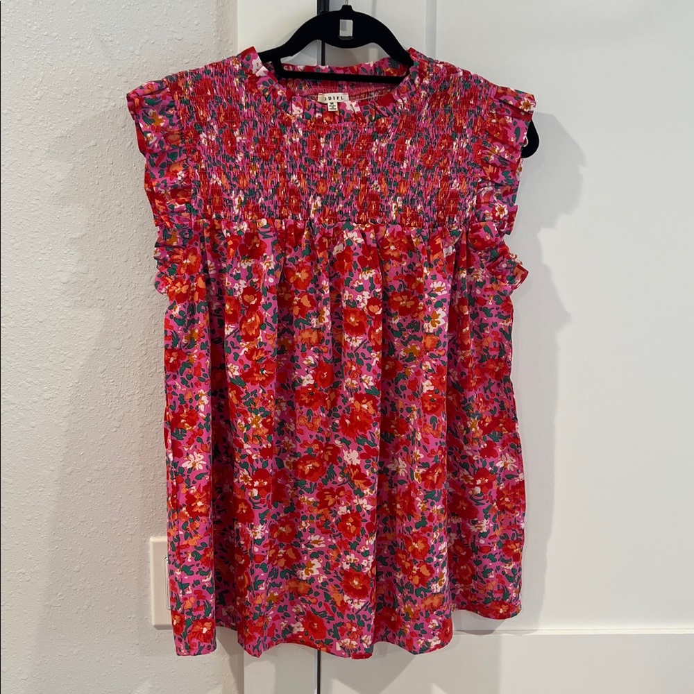 NWOT Boutique Pink and Green Floral Smocked Top